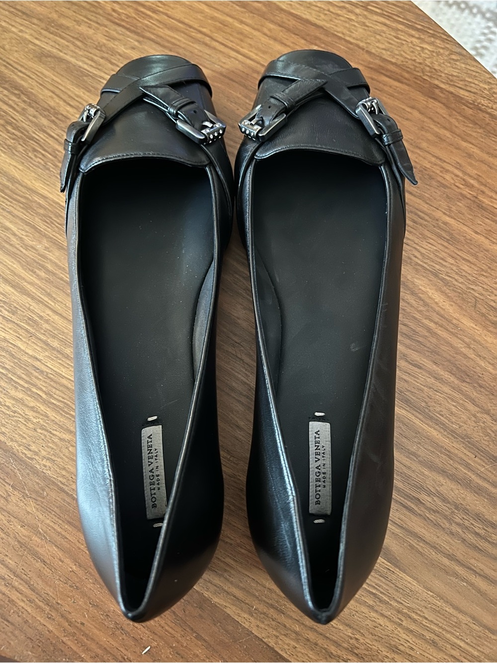 Bottega Veneta Authentic Black Buckle Flats Size 40